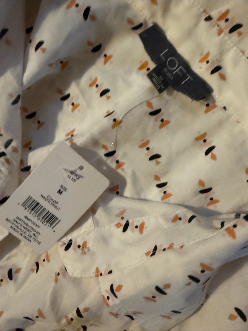 LOFT White Blouse with Peach and Black Dot pajamas . Size MEDIUM